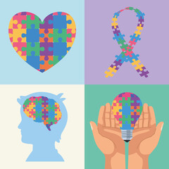 four autism day icons