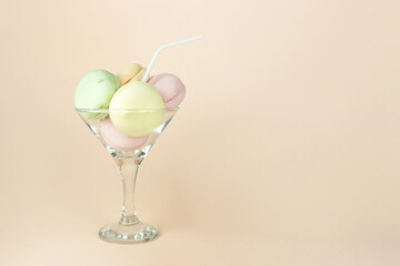 Colorful marshmallow looks like macaroons in glass. Multicolored marshmallow Macaroons.