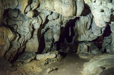 Interior of Underground Supljara Cave formed by Consolidation of Stalactites and Stalagmites in...