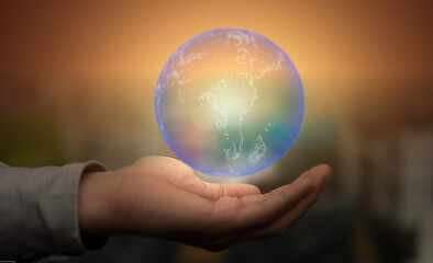 hand hold globe levitation for earth save the world