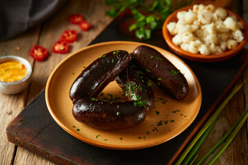 Morcilla, a traditional Ecuadorian sausage. On a white background