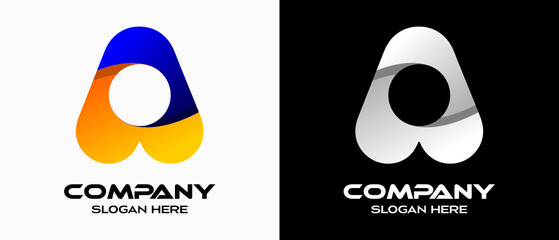 letter A logo design template in gradient 3d concept with dot elements. premium vector logo illustration