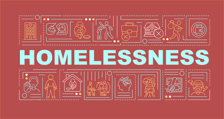 Homelessness social problem word concepts red banner