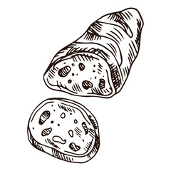 French baguette hand drawn outline doodle icon. Bread loaf vector sketch illustration for print, web, mobile and infographics isolated on white background.