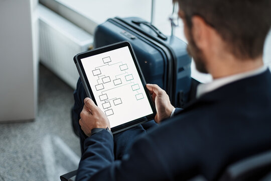 businessman using a digital tablet during a business trip.