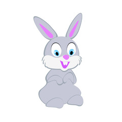 Fototapeta premium Cute grey rabbit. Cartoon character rabbit. Funny grey rabbit in cartoon style. Suitable for Easter cards, children's books. Stock vector isolated image on a white background. 