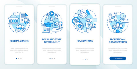 Grants for workplace development blue onboarding mobile app screen