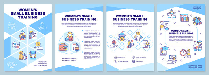 Fototapeta na wymiar Women small business training blue brochure template