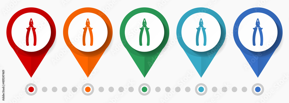Poster pliers, tool concept vector icon set, flat design service pointers, infographic template easy to edi