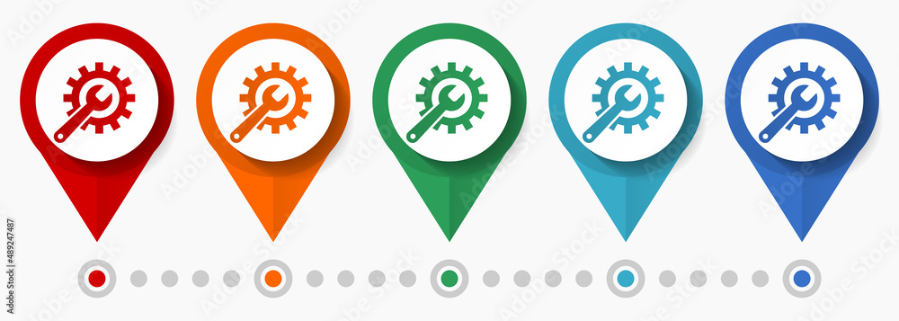Poster service, tools concept vector icon set, flat design industry pointers, infographic template easy to 