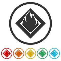 Flammable material warning glyph ring icon, color set