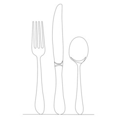 forks, spoons one continuous line drawing, isolated