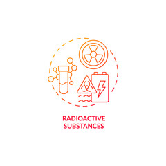 Radioactive substances red gradient concept icon. Water contamination abstract idea thin line illustration. Releasing harmful elements in water. Isolated outline drawing. Myriad Pro-Bold font used