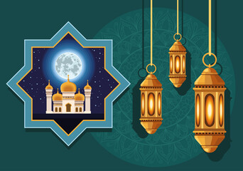 ramadan kareem golden lamps