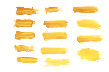 set of yellow watercolor strokes isolated on white background
