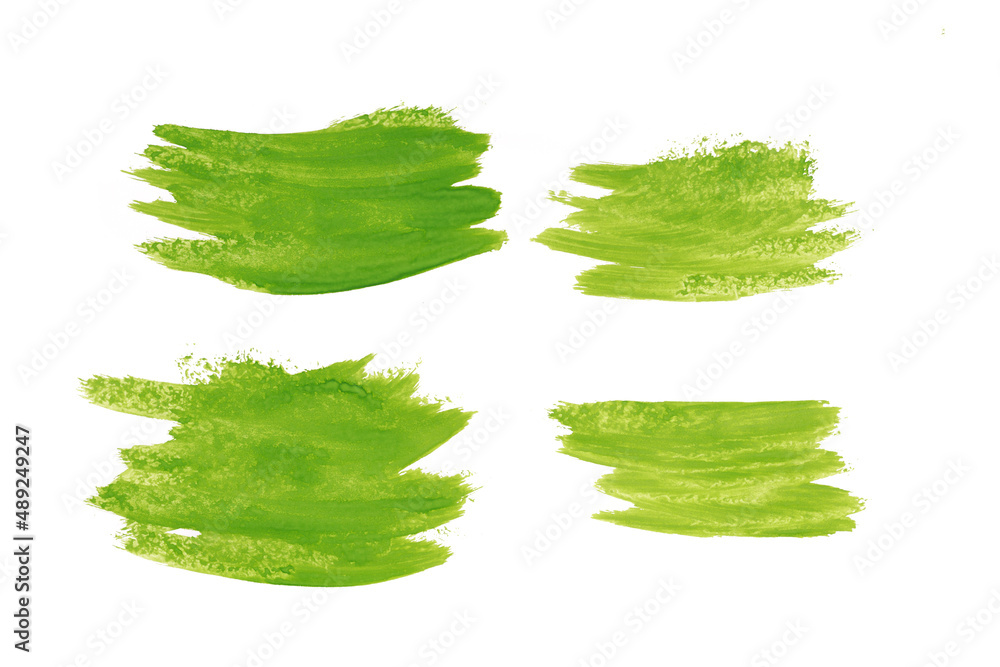 Poster set of green watercolor strokes isolated on white background