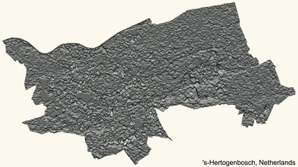 Topographic relief map of the city of 'S-HERTOGENBOSCH, NETHERLANDS with black contour lines on vintage beige background