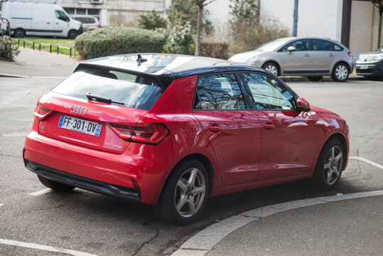 Mulhouse - France - 23 February 2022 - Rear view of red Audi A1 parked in the street