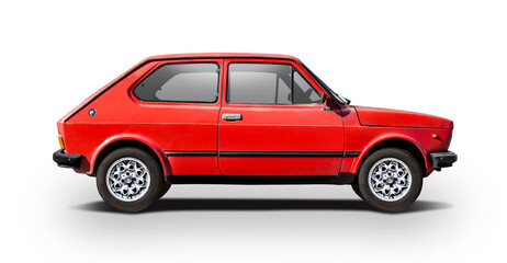 Classic sport hatchback car side view isolated on white background