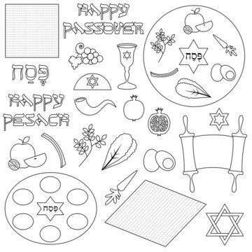 Passover black line vector stamps