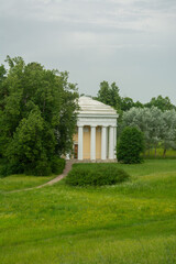 Fototapeta na wymiar View of the Temple of Friendship built in 1700's in Pavlovsk Park built by the order of Catherine the Great for her son Grand Duke Paul, in Pavlovsk, within Saint Petersburg, Russia