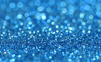 Beautiful Blue Glitter Bokeh Texture, Closeup Photography