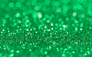 Beautiful Green Glitter Bokeh Texture, Closeup Photography
