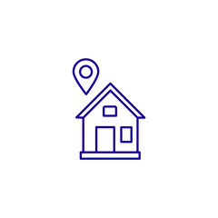Move city house tracking pin line icon. Address pinpoint home geolocation