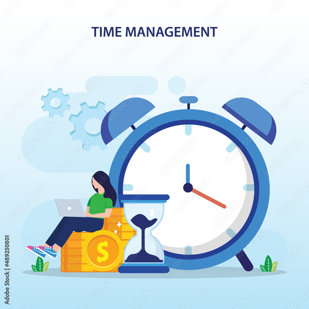Poster time management concept, flat vector template style suitable for web landing page, background.