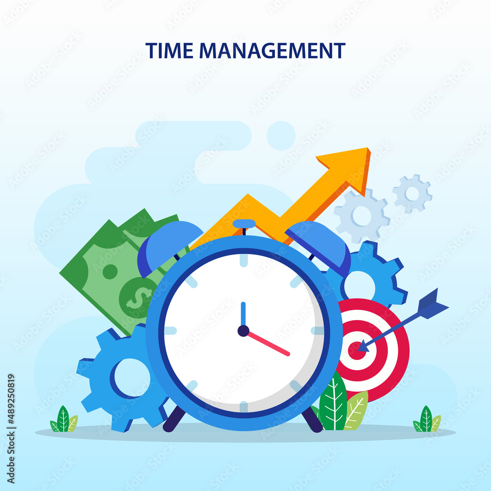 Poster time management concept, flat vector template style suitable for web landing page, background.