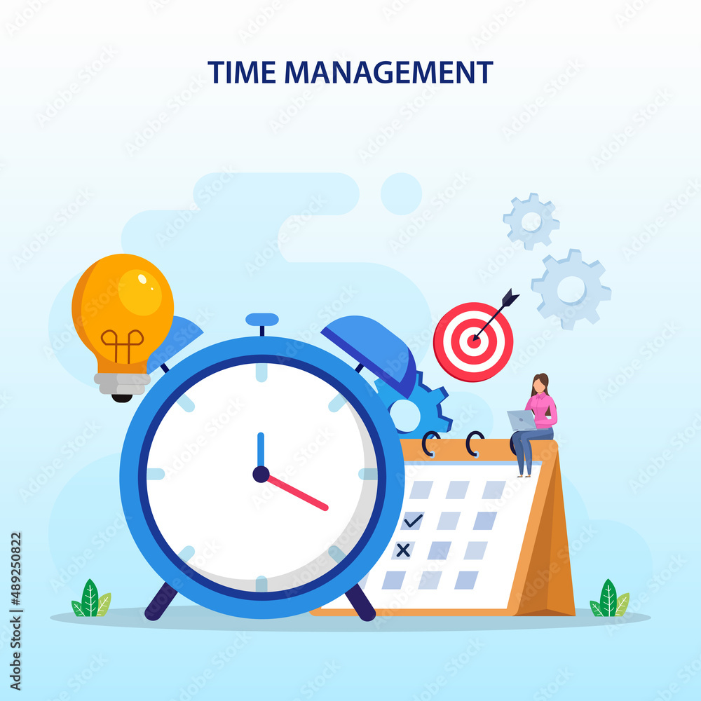 Poster time management concept, flat vector template style suitable for web landing page, background.