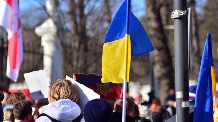 Anti-war protest outside  embassy .Demonstrators call for peace  