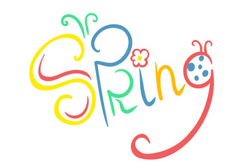 spring. doodle lettering. stylization of the word spring. multicolored inscription. vector illustration
