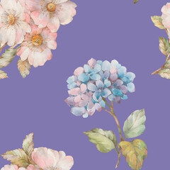 Delicate watercolor flowers collected in a seamless pattern for design. Digitally processed seamless floral pattern.