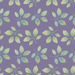 Raster texture of watercolor leaves for design. Delicate green leaves collected in a seamless pattern for textiles, wrapping paper, scrapbooking and wallpapers.