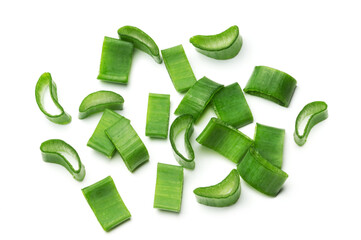 Fresh chopped green onion isolated on white background.