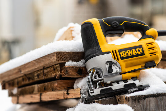 Ufa, Russia - January 25: DeWalt power tools in Ufa on january 31, 2022. DeWalt is an American worldwide brand of power tools and hand tools for the construction