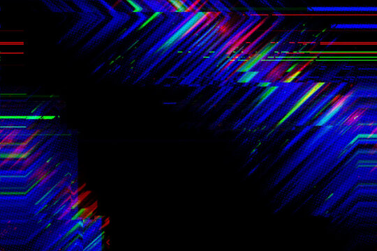 Abstract blue, green, pink background with interlaced digital glitch and distortion effect. Futuristic cyberpunk design. Retro futurism, webpunk, rave 80s 90s cyberpunk aesthetic techno neon halftone