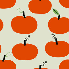 Cute red apple seamless pattern for fabric design. Hand-drawn repeat background with red apples on grey background.