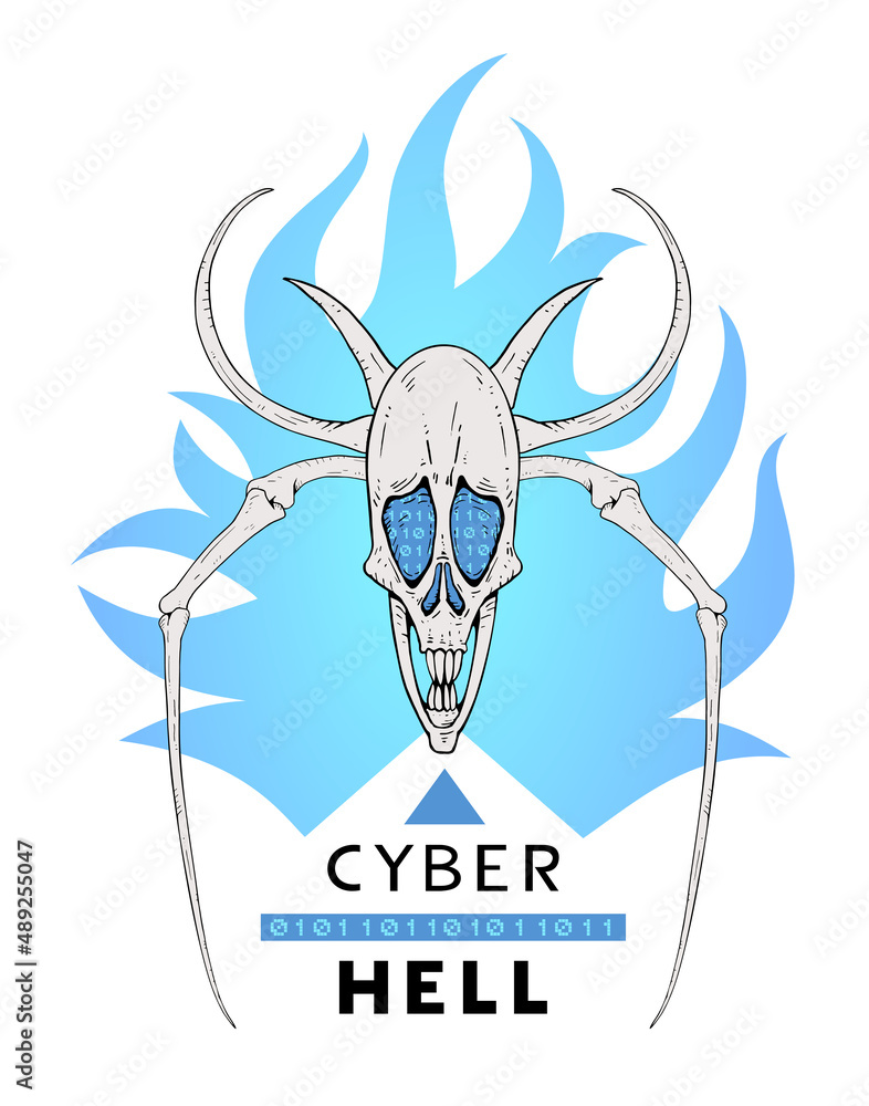 Poster Cyber hell skull symbol