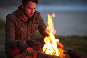 A camping necessity. Cropped view of a fire burning outdoors.