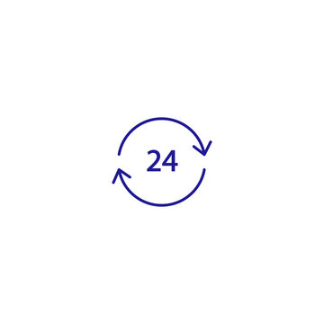 24 Hr Always Line Icon. 24h Service Timer