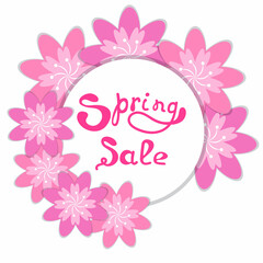 Spring sale banner with paper flowers on a yellow background. Vector illustration. Banner perfect for promotions, magazines, advertising, web sites.