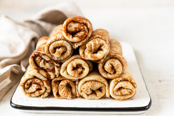 Delicious stuffed pancakes with cottage cheese.  Traditional Russian dish for Maslenitsa.