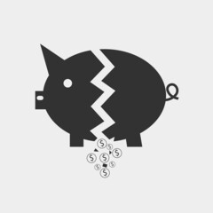 Broken piggy bank vector icon illustration sign 