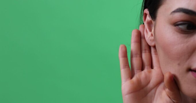 young woman listen gossip words