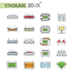 Set of sport stadiums and equipment icons Vector