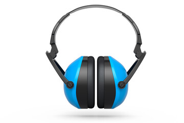 Protective blue earphones muffs isolated on a white background