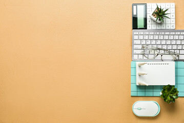 Different gadgets on color background
