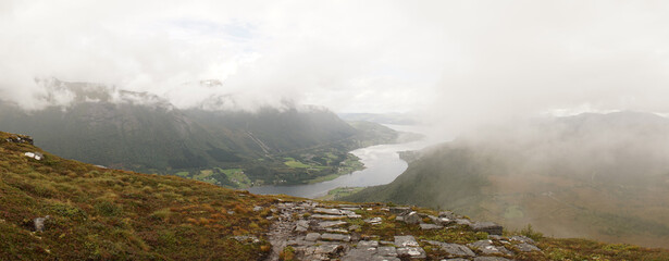 Green mountain landscape in Straumshornet, Norway.